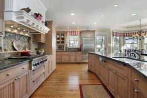 Large kitchen in modern home with eating area