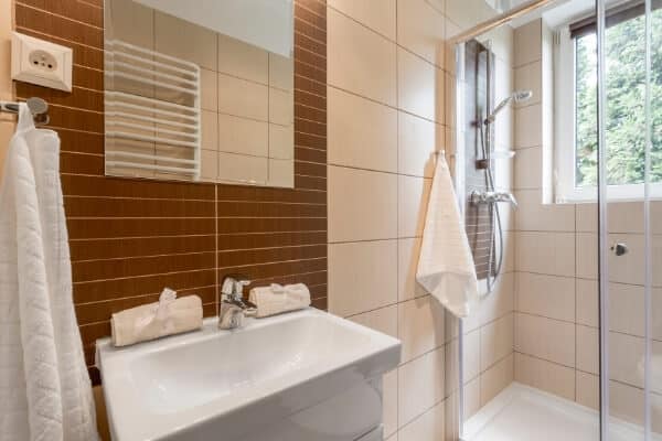 bathroom remodeling ideas with towel rack & shower